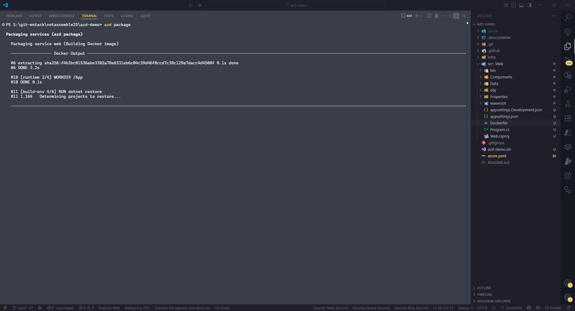 azd package docker build output