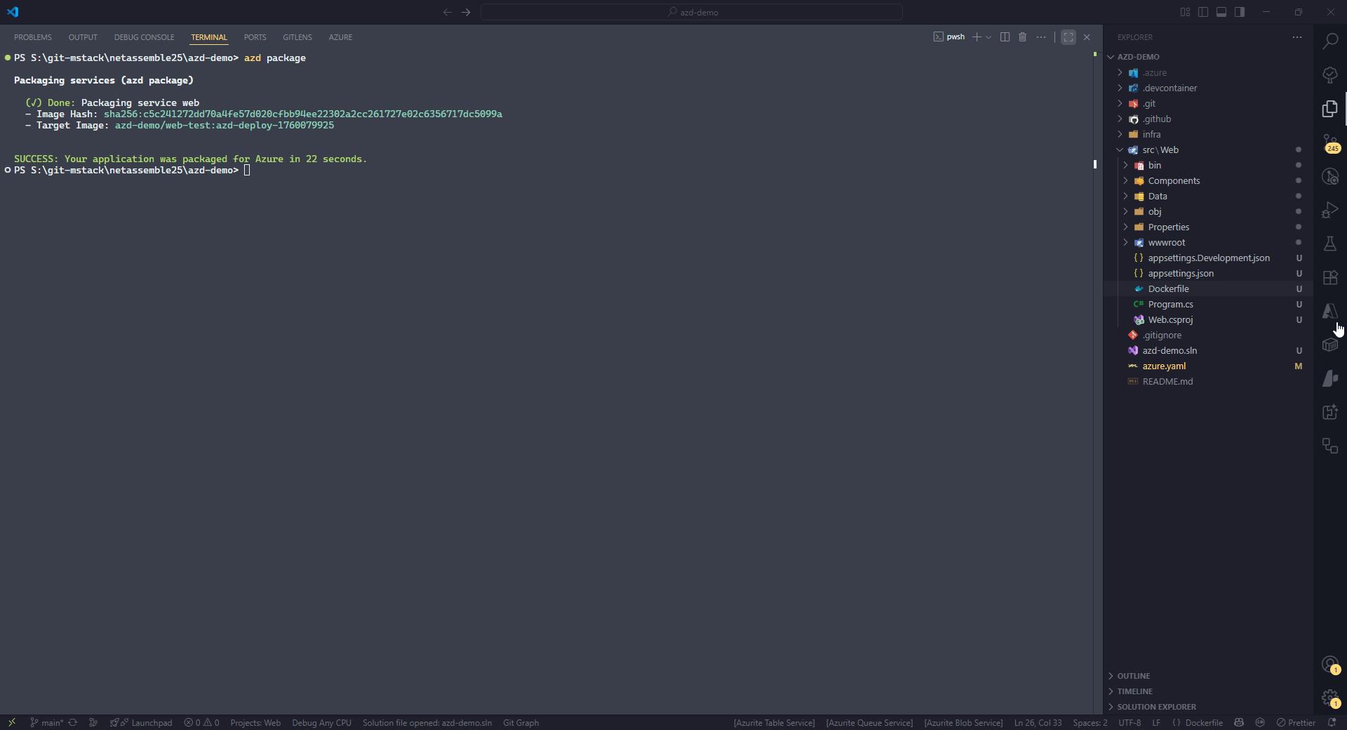 azd package docker build result
