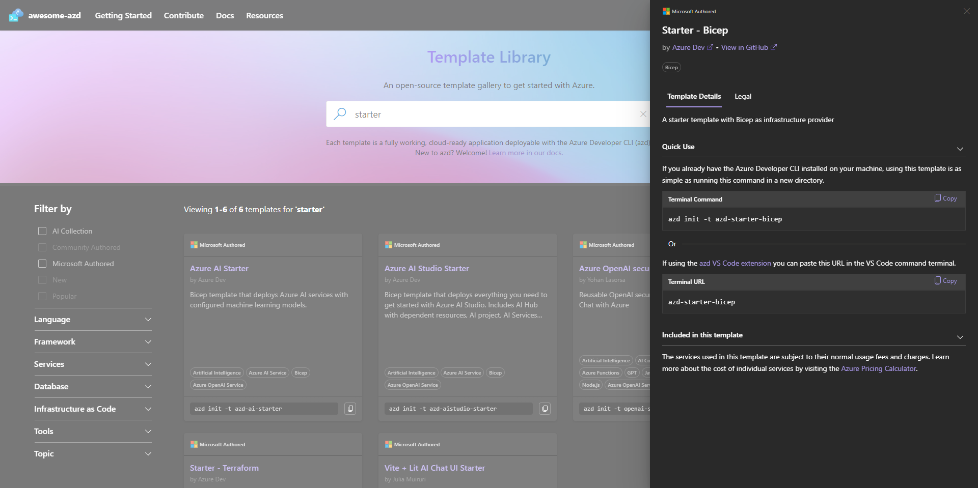 Template Gallery Blade Starter Bicep