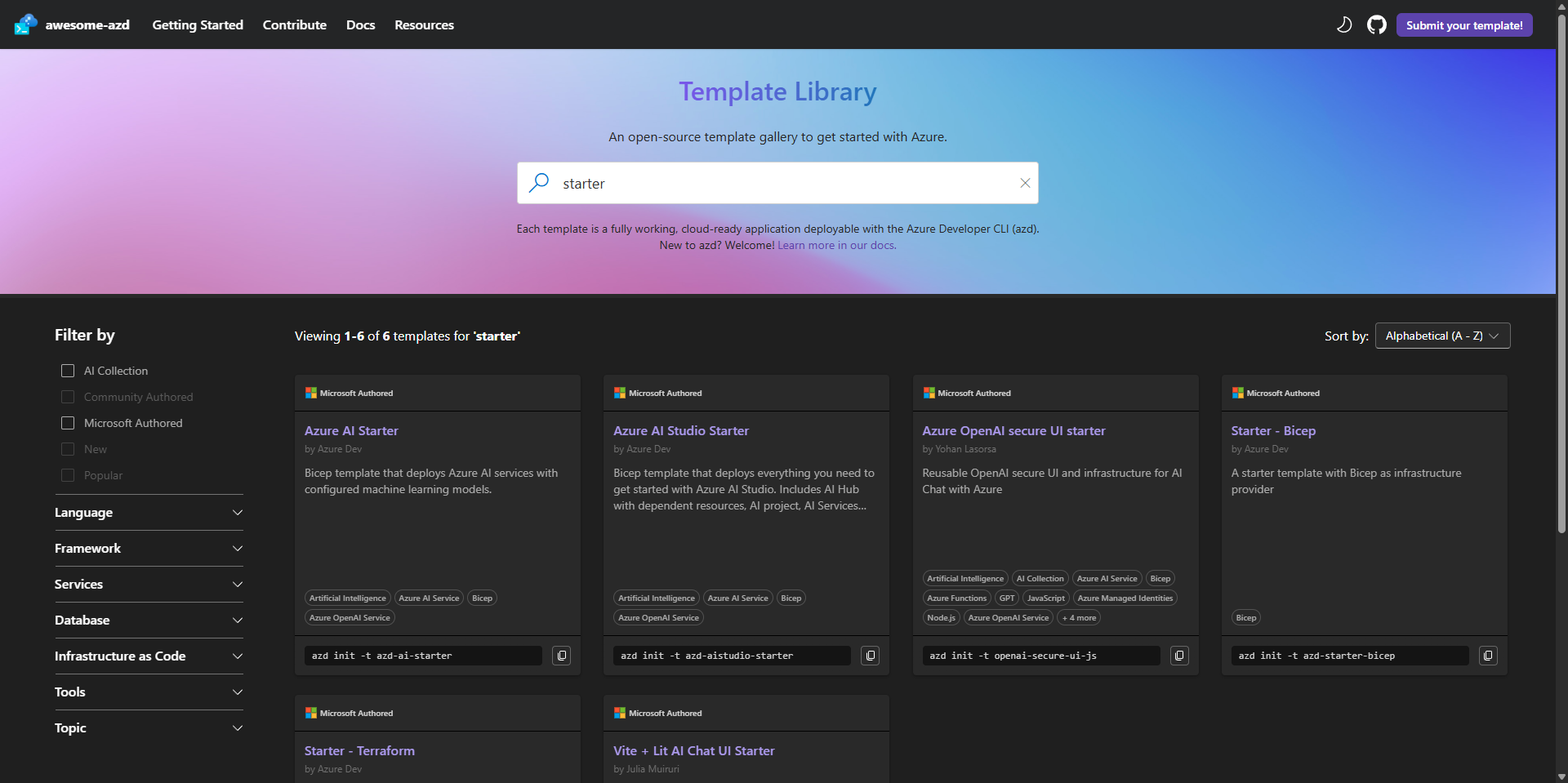 Template Gallery Landing Page